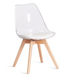 Офисный стул TETCHAIR TULIP (mod. 73-1) пластик/экокожа, прозрачный (Transparent), ножки дерево фото 1