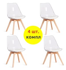 Офисный стул TETCHAIR TULIP (mod. 73-1) компл. 4 шт., пластик/экокожа, прозрачный (Transparent), ножки дерево фото 1