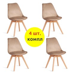 Стул TETCHAIR TULIP SOFT (mod. 053V) компл. 4 шт., вельвет бежевый HLR12, ножки дерево натуральный фото 1