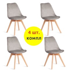 TETCHAIR TULIP SOFT (mod. 053V) компл. 4 шт., вельвет светло-серый HLR39, ножки дерево натуральный