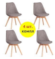 Стул TETCHAIR TULIP SOFT (mod. 053V) компл. 4 шт., ткань серый LY1701-26, ножки дерево натуральный фото 1