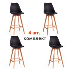 Барный стул TETCHAIR TULIP BAR (mod. C1014H-1) компл. 4 шт., пластик/экокожа, черный, ножки дерево фото 1
