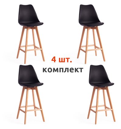 TETCHAIR TULIP BAR (mod. C1014H-1) компл. 4 шт., пластик/экокожа, черный, ножки дерево