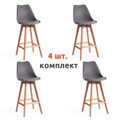 Барный стул TETCHAIR TULIP BAR (mod. C1014H-1) компл. 4 шт., пластик/экокожа, серый, ножки дерево фото 1