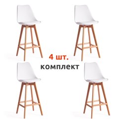 Барный стул TETCHAIR TULIP BAR (mod. C1014H-1) компл. 4 шт., пластик/экокожа, белый, ножки дерево фото 1
