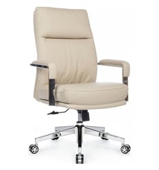 Офисное кресло Riva Chair Leon-M B916 Кремовый, хром, экокожа фото 1