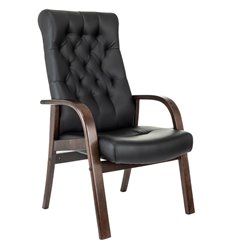 Кресло для посетителя Бюрократ T-9928WALNUT-CF/B, дерево, кожа, цвет черный фото 1