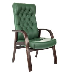 Кресло для посетителя Бюрократ T-9928WALNUT-CF/GN, дерево, кожа, цвет зеленый фото 1