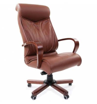 Кресло CHAIRMAN 420 WD/brown для руководителя, кожа, цвет коричневый