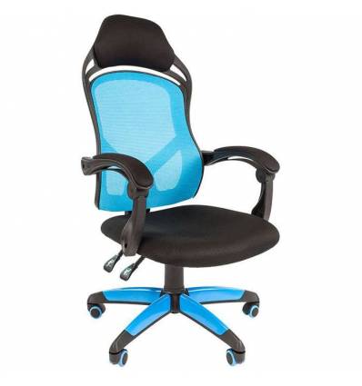 Кресло CHAIRMAN GAME 12/BLUE для руководителя (геймерское), сетка/ткань, цвет голубой/черный