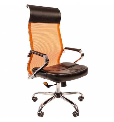 Кресло CHAIRMAN 700/ORANGE сетка для руководителя, сетка/экокожа, цвет оранжевый/черный