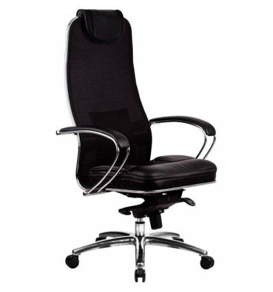 Кресло Samurai SL-1.02 Black Plus для руководителя, сетка/кожа, цвет черный