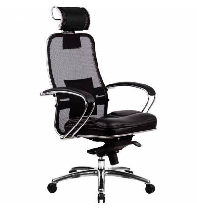 Кресло Samurai SL-2.02 Black для руководителя, сетка/кожа, цвет черный
