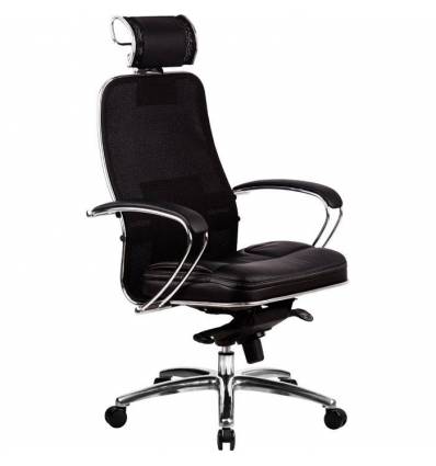 Кресло Samurai SL-2.02 Black Plus для руководителя, сетка/кожа, цвет черный