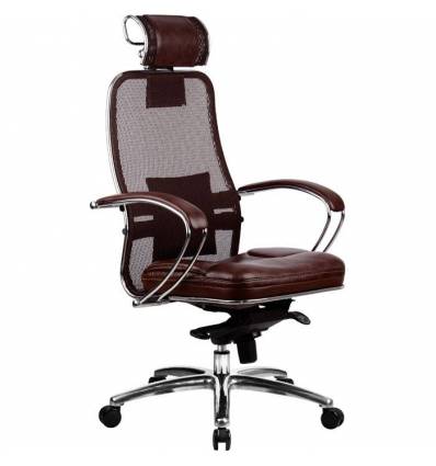 Кресло Samurai SL-2.02 Dark Brown для руководителя, сетка/кожа, цвет темно-коричневый