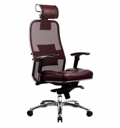 Кресло Samurai SL-3.02 Bordeaux для руководителя, сетка/кожа, цвет бордовый