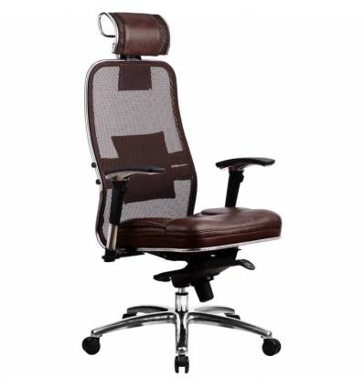 Кресло Samurai SL-3.02 Dark Brown для руководителя, сетка/кожа, цвет темно-коричневый