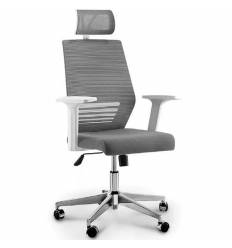 Кресло NORDEN Prestige White Grey для руководителя, белый пластик, серая сетка, серая ткань