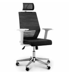 Кресло NORDEN Prestige White Full Black для руководителя, белый пластик, черная сетка, черная ткань