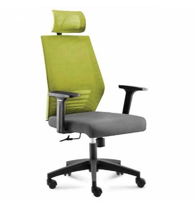 Кресло NORDEN Prestige Black Green Grey для руководителя, черный пластик, зеленая сетка, серая ткань