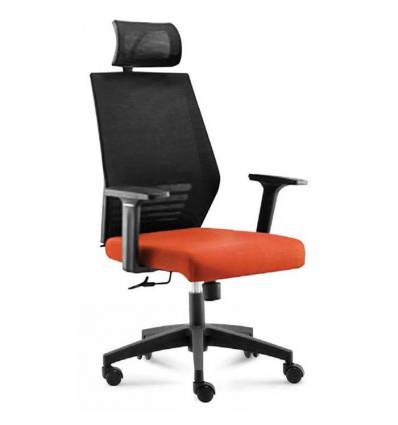 Кресло NORDEN Prestige Black Black Orange  для руководителя, черный пластик, черная сетка, оранжевая ткань