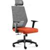 Кресло NORDEN Prestige Black Grey Orange для руководителя, черный пластик, серая сетка, оранжевая ткань