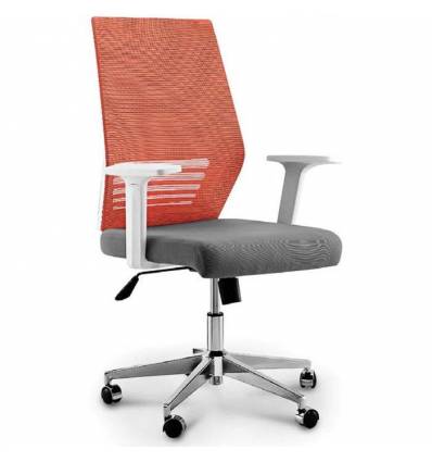 Кресло NORDEN Prestige White LB Orange Grey для руководителя, белый пластик, оранжевая сетка, серая ткань
