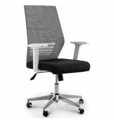 Кресло NORDEN Prestige White LB Grey Black для руководителя, белый пластик, серая сетка, черная ткань