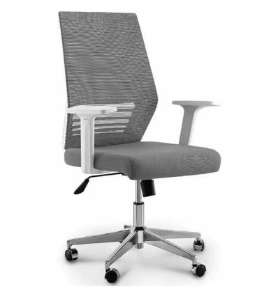 Кресло NORDEN Prestige White LB Full Grey для руководителя, белый пластик, серая сетка, серая ткань