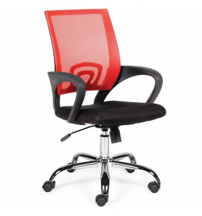 Кресло NORDEN Spring Chrome Red для оператора, хром, красная сетка, черная ткань