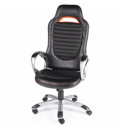 Кресло NORDEN Shelby геймерское, серый пластик, ткань, экокожа, цвет черный, оранжевая строчка