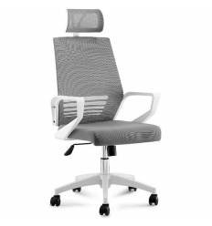 Кресло NORDEN Ergo Full Grey для руководителя, белый пластик, серая сетка, серая ткань