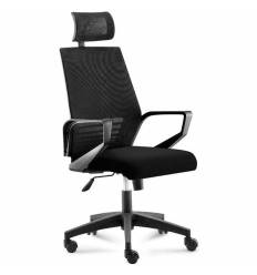 Кресло NORDEN Ergo Black Full Black для руководителя, черный пластик, черная сетка, черная ткань