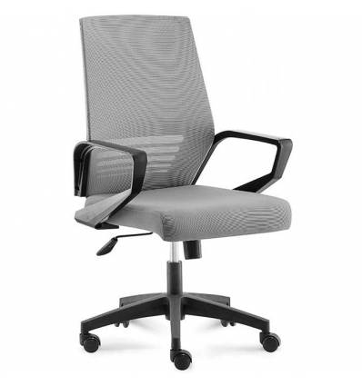 Кресло NORDEN Ergo Black LB Full Grey для руководителя, черный пластик, серая сетка, серая ткань