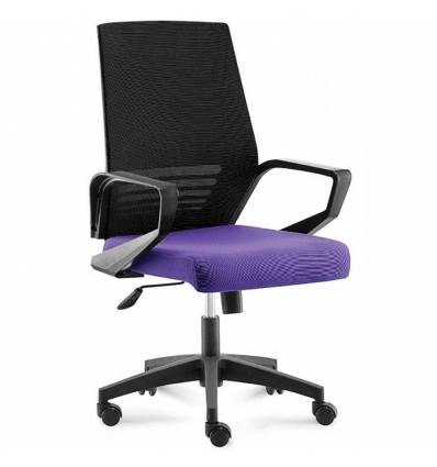 Кресло NORDEN Ergo Black LB Black Violet для руководителя, черный пластик, серая сетка, фиолетовая ткань