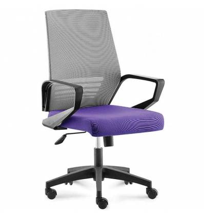Кресло NORDEN Ergo Black LB Grey Violet для руководителя, черный пластик, серая сетка, фиолетовая ткань