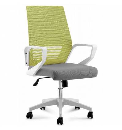 Кресло NORDEN Ergo White LB Green Grey для руководителя, черный пластик, зеленая сетка, серая ткань