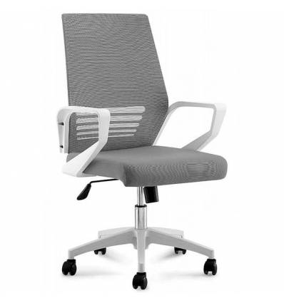 Кресло NORDEN Ergo White LB Full Grey для руководителя, черный пластик, серая сетка, серая ткань