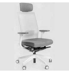 Кресло FALTO A1 для руководителя, белый каркас, сетка-ткань, цвет серый
