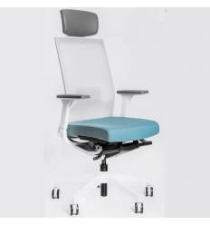 Кресло FALTO A1 White-Blue для руководителя, белый каркас, сетка-ткань, цвет серый-синий