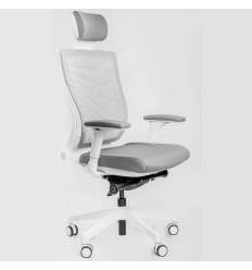 Кресло FALTO Trium White Grey для руководителя, белый каркас, сетка-ткань, цвет серый