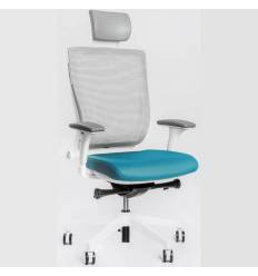 Кресло FALTO Trium White Blue для руководителя, белый каркас, сетка-ткань, цвет серый-синий