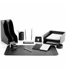 Настольный набор Бизнес, 11 предметов, кожа Treccia/Cuoietto, цвет черный фото 1