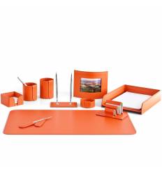 Настольный набор Бизнес, 10 предметов, кожа Сuoietto, цвет оранжевый