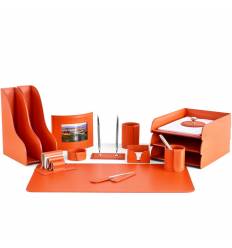 Настольный набор Бизнес, 15 предметов, кожа Сuoietto, цвет оранжевый