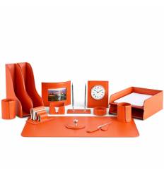 Настольный набор Бизнес, 15 предметов, кожа Сuoietto, цвет оранжевый