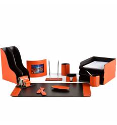 Настольный набор Бизнес, 14 предметов, кожа Сuoietto, цвет оранжевый/шоколад