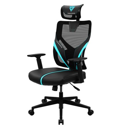 Кресло ThunderX3 YAMA1 Black-Cyan для геймеров, сетка/экокожа, цвет черный/голубой