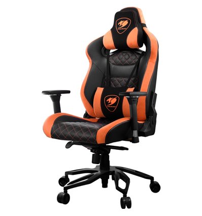 Кресло COUGAR Throne Black-Orange компьютерное игровое, экокожа/ткань, цвет черный/оранжевый