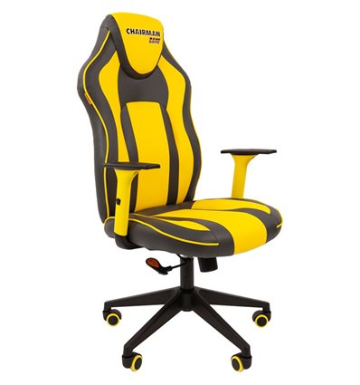 Кресло CHAIRMAN GAME 23 Yellow геймерское, экокожа, цвет серый/желтый